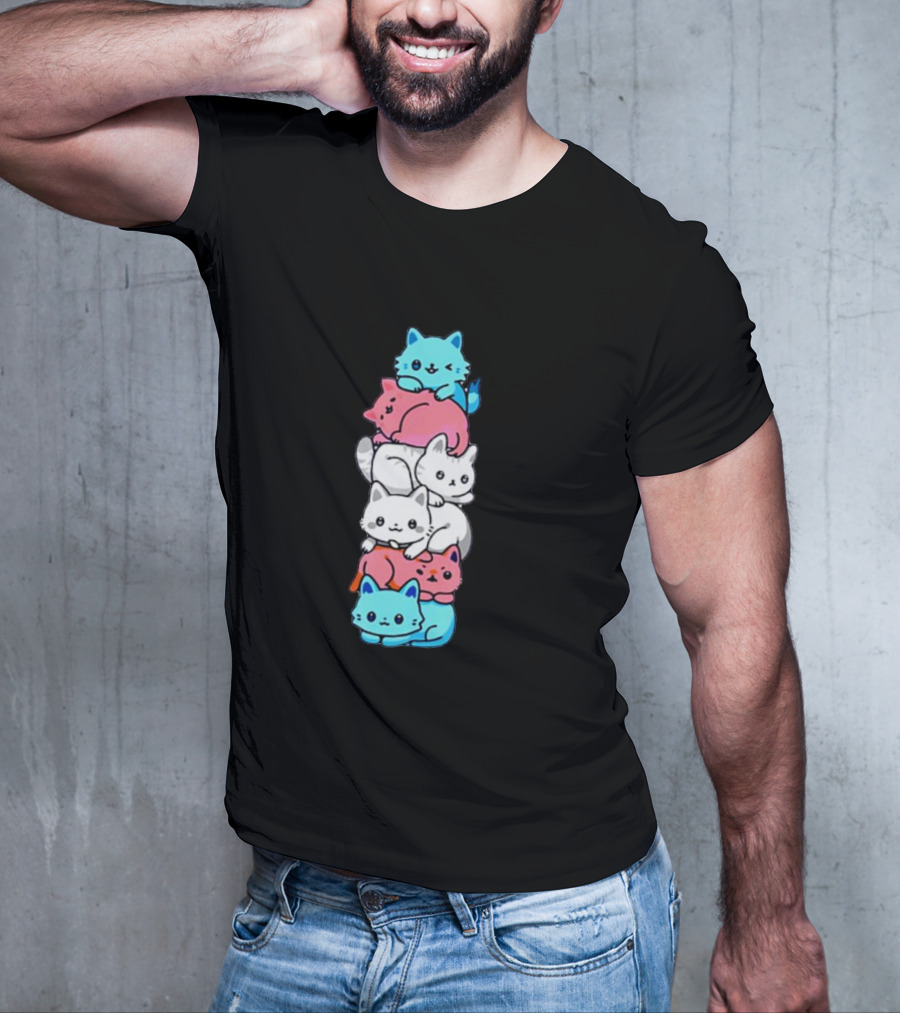 Transgender Pride Cats Stack Flag Colors T-Shirt