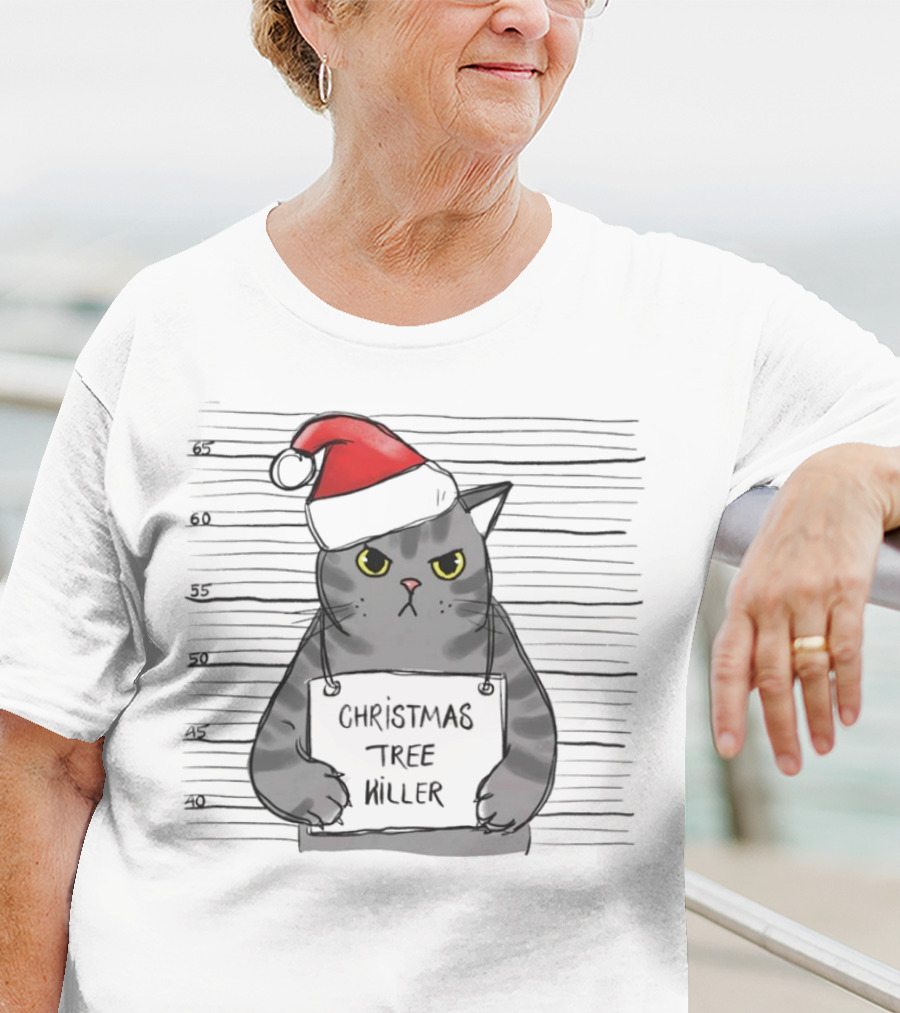 Grumpy Festive Cat With Santa Hat And Mischievous Look T-Shirt