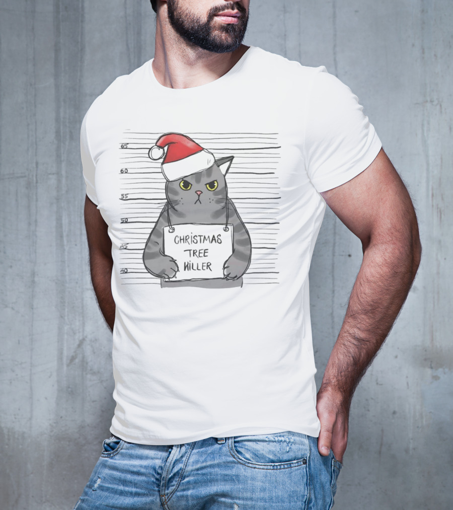 Grumpy Festive Cat With Santa Hat And Mischievous Look T-Shirt
