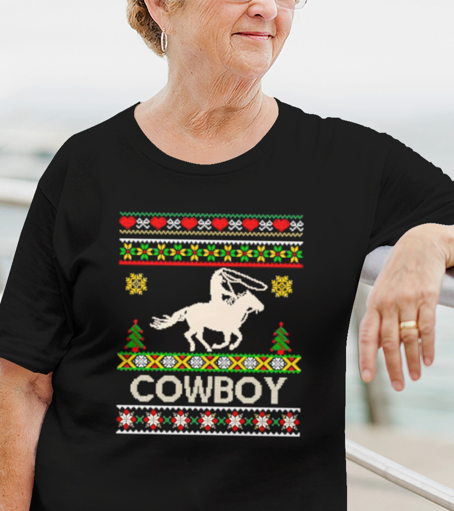 Cowboy Christmas Ugly Sweater Knit T-Shirt