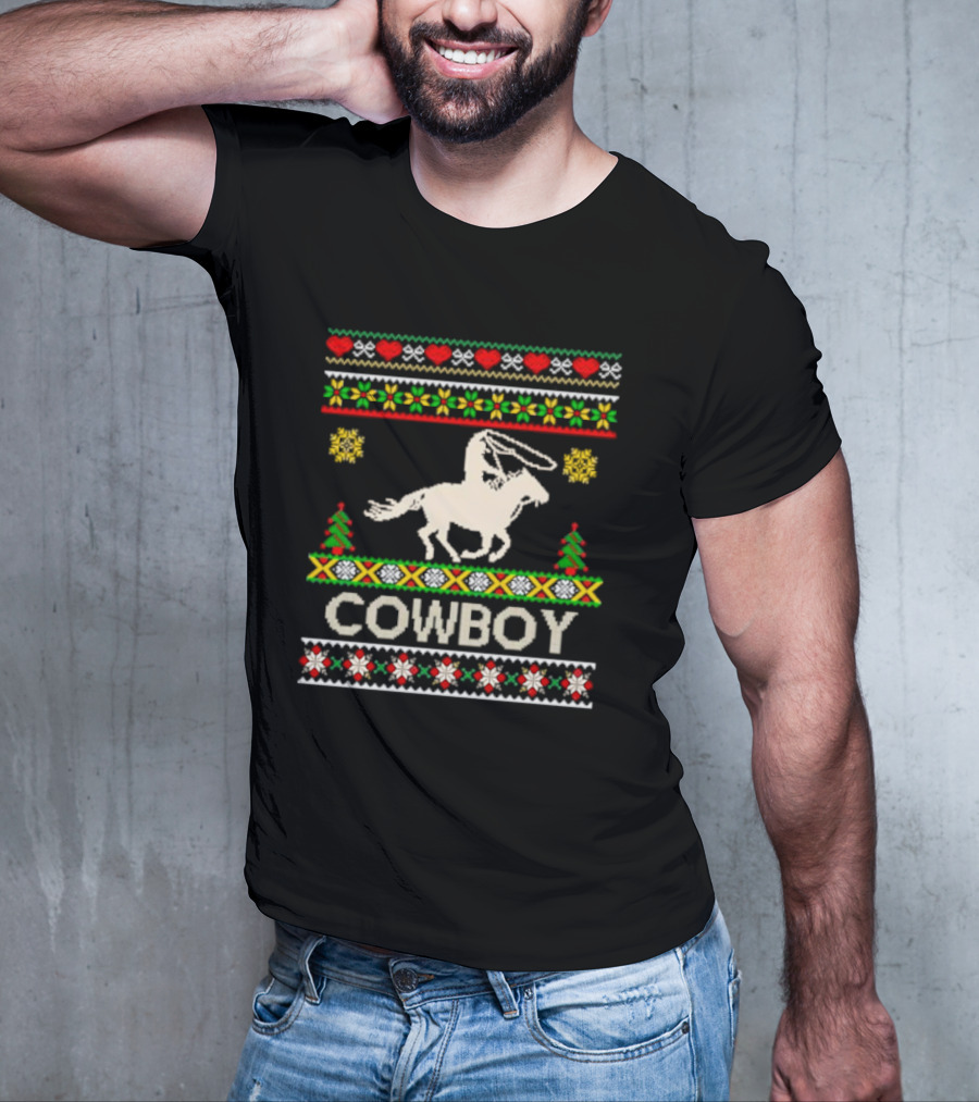 Cowboy Christmas Ugly Sweater Knit T-Shirt