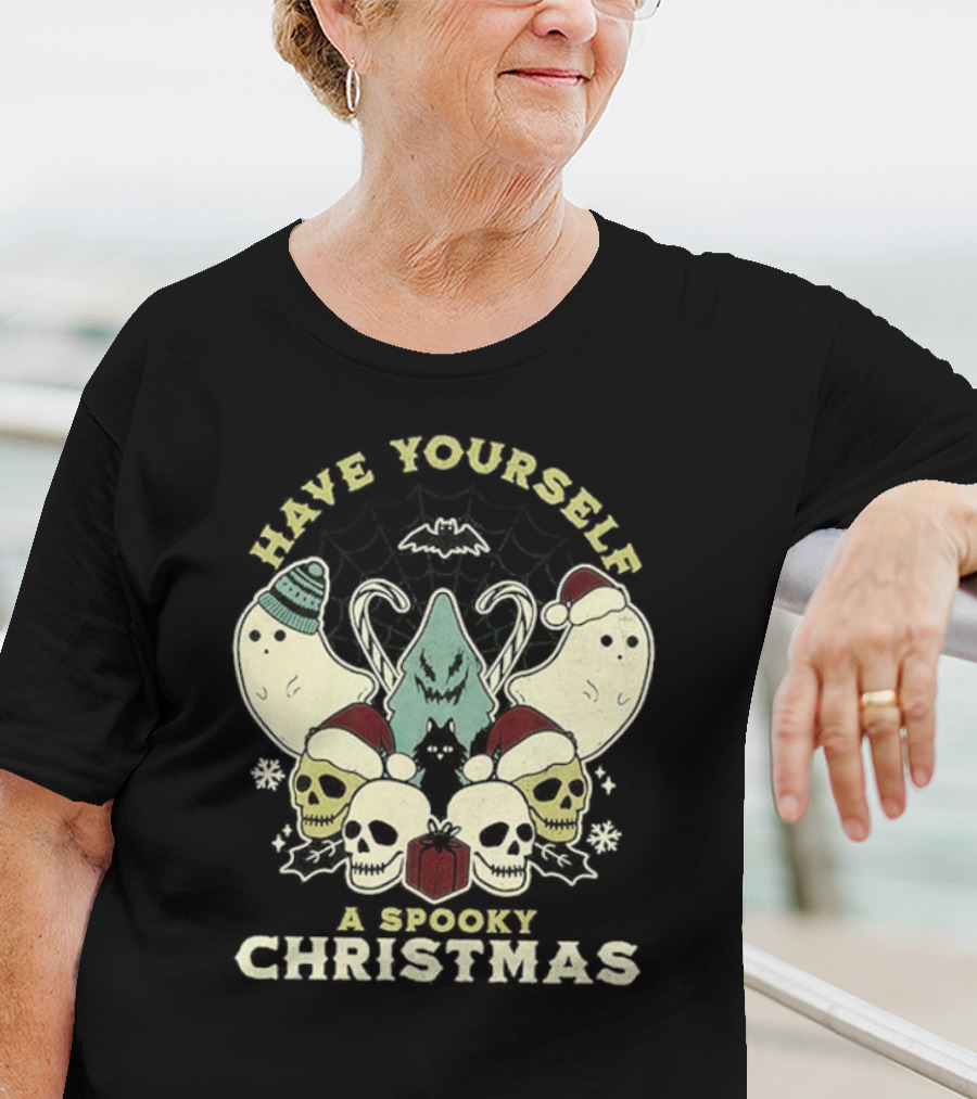 Have Yourself A Spooky Christmas With Ghosts Skulls And Bat T-Shirt