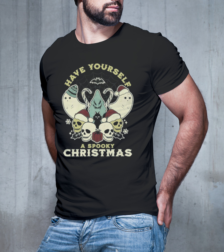 Have Yourself A Spooky Christmas With Ghosts Skulls And Bat T-Shirt