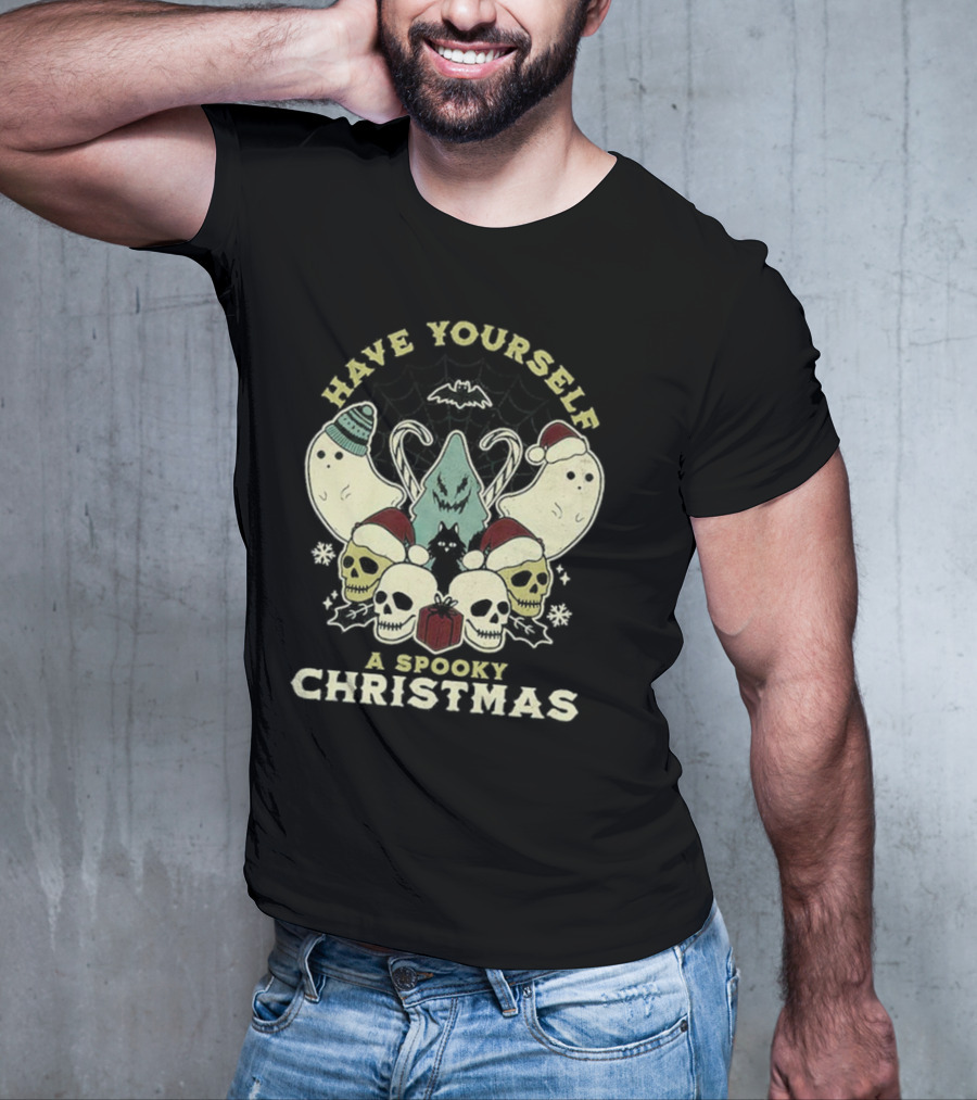 Have Yourself A Spooky Christmas With Ghosts Skulls And Bat T-Shirt