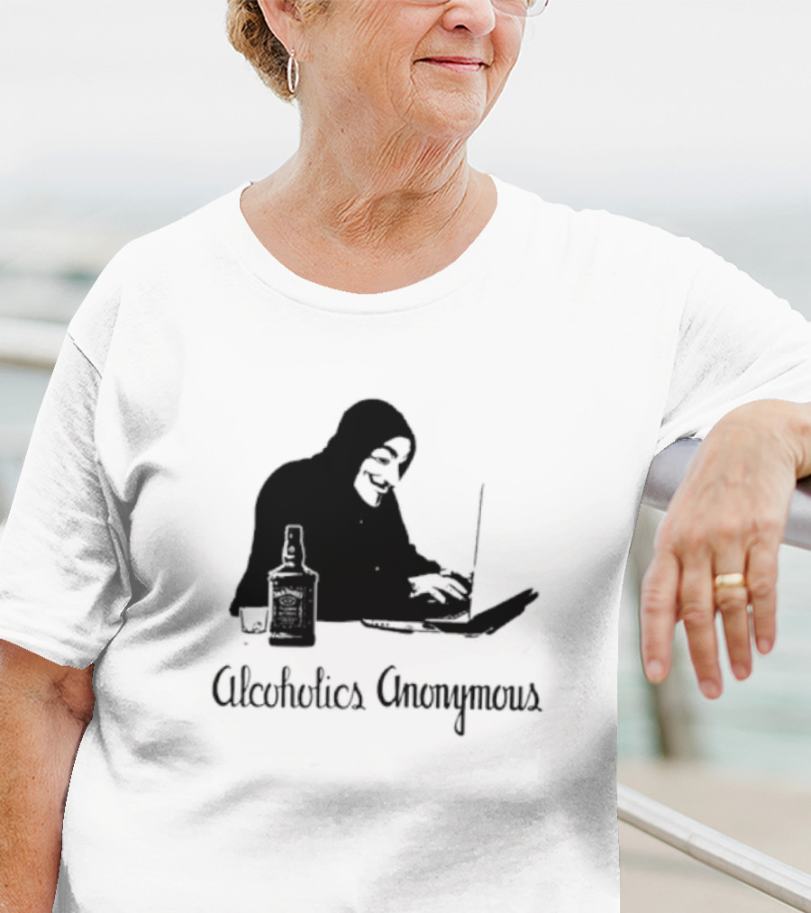 Alcoholics Anonymous Man With Bottle At Laptop T-Shirt