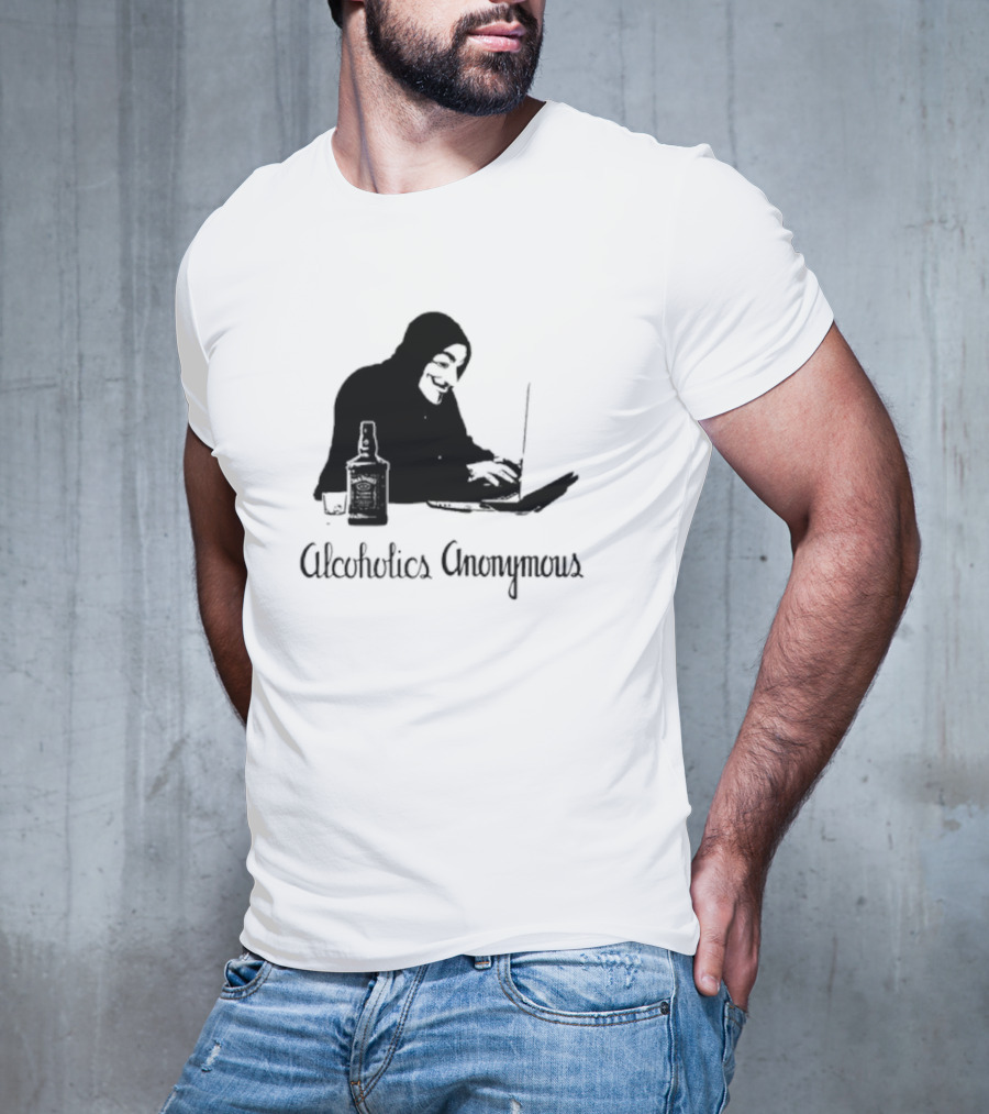Alcoholics Anonymous Man With Bottle At Laptop T-Shirt