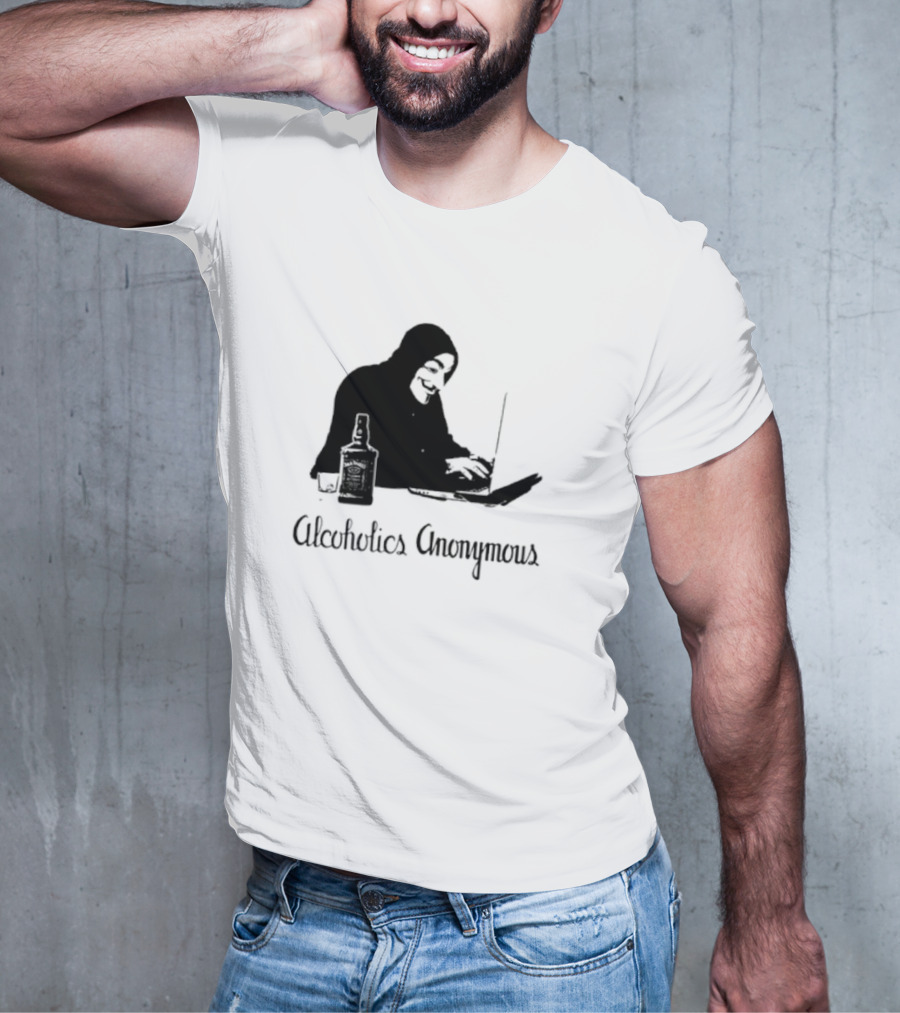 Alcoholics Anonymous Man With Bottle At Laptop T-Shirt