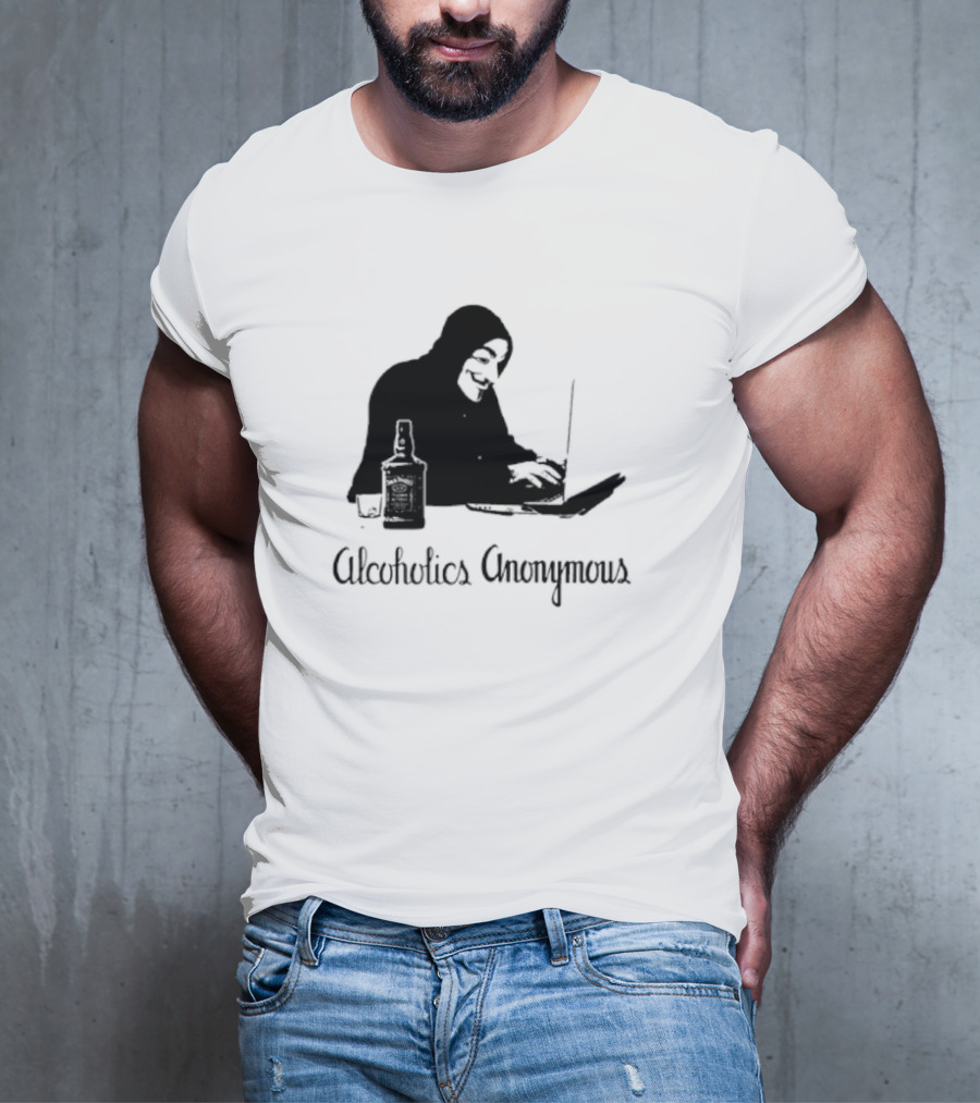 Alcoholics Anonymous Man With Bottle At Laptop T-Shirt