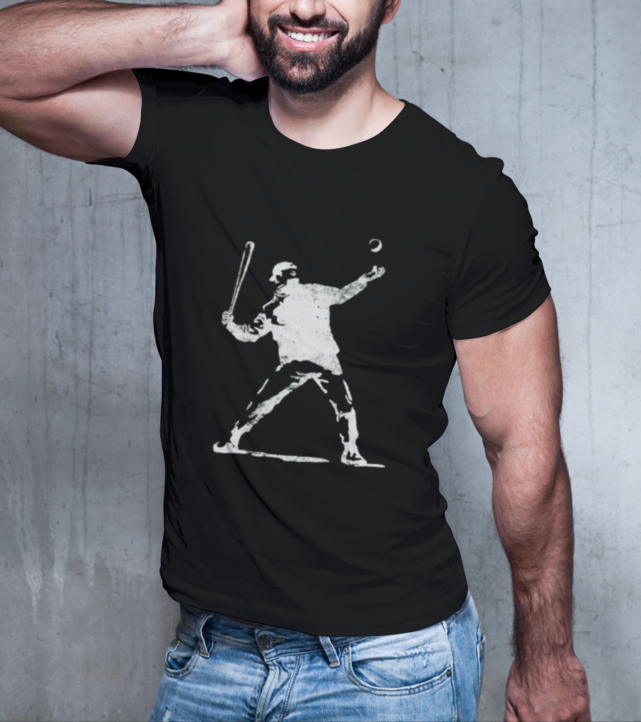 Banksy Baseball Bomber Batter Stencil T-Shirt
