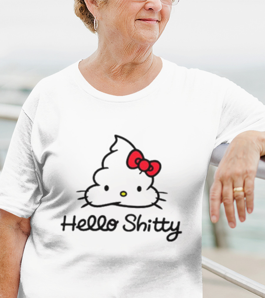 Hello Shitty Poop Emoji Parody With Red Bow T-Shirt