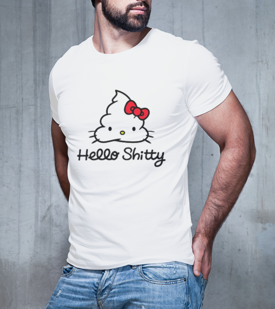 Hello Shitty Poop Emoji Parody With Red Bow T-Shirt