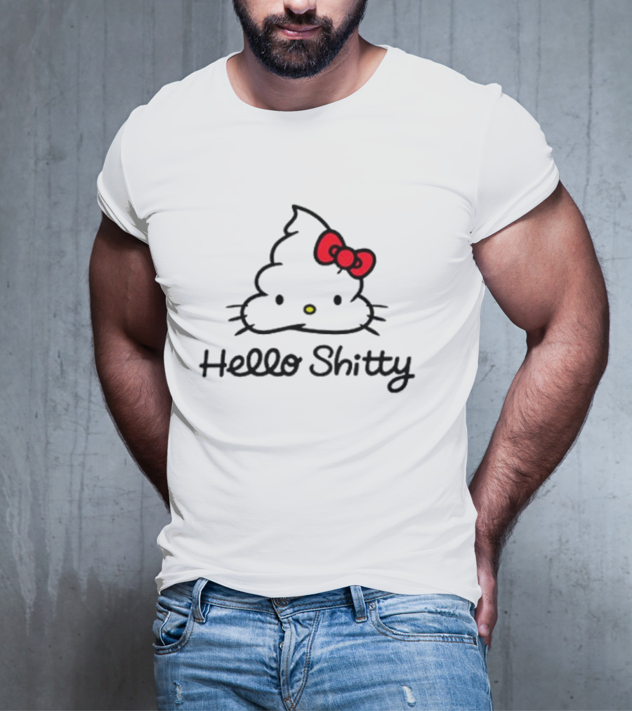 Hello Shitty Poop Emoji Parody With Red Bow T-Shirt
