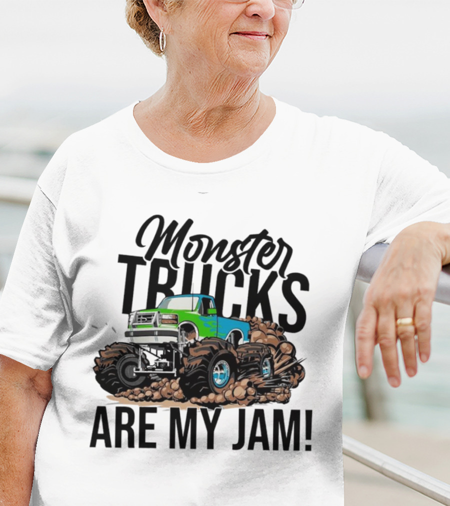 Monster Trucks Are My Jam Off-Road Adventure With Green And Blue Truck T-Shirt