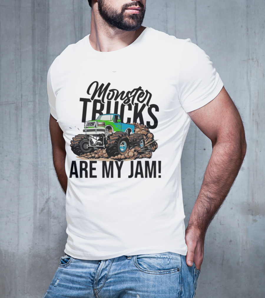 Monster Trucks Are My Jam Off-Road Adventure With Green And Blue Truck T-Shirt
