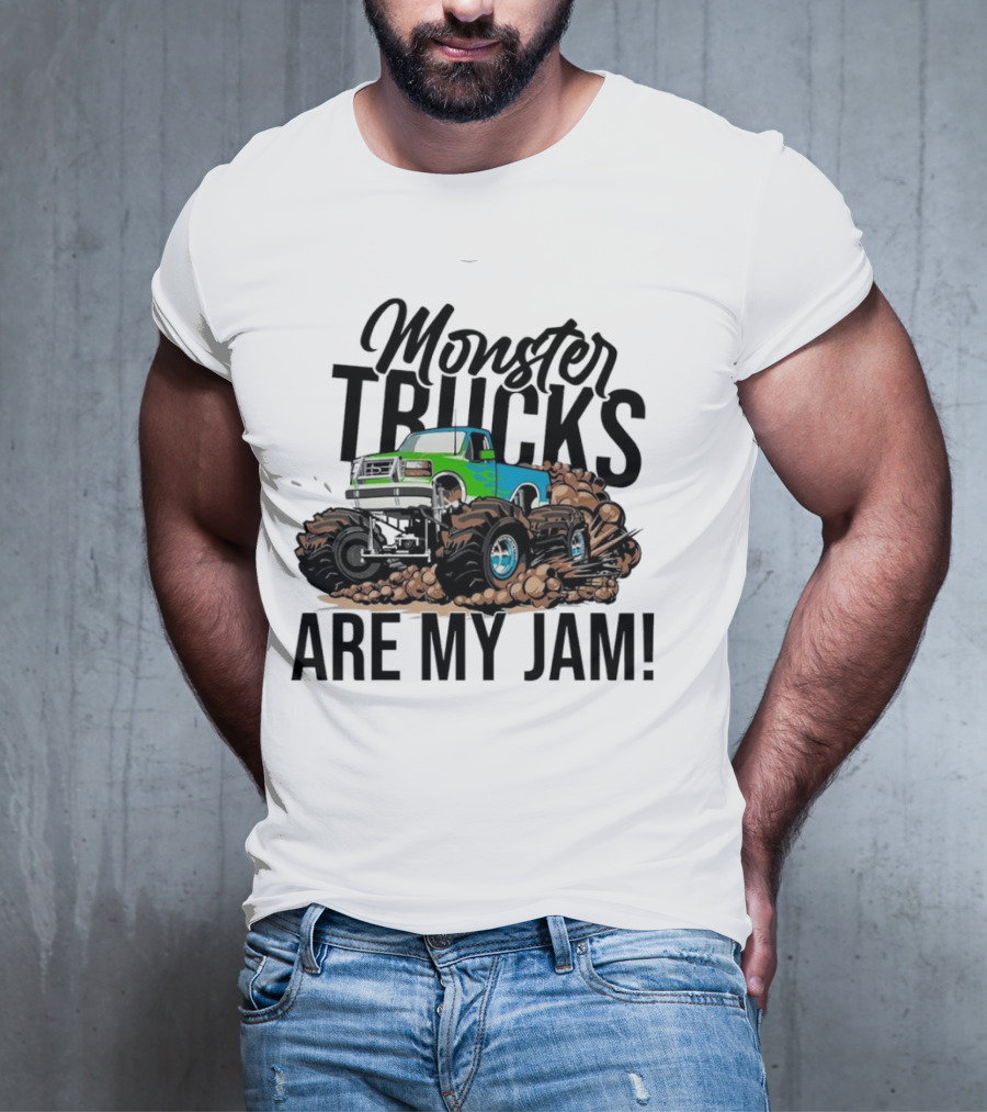 Monster Trucks Are My Jam Off-Road Adventure With Green And Blue Truck T-Shirt