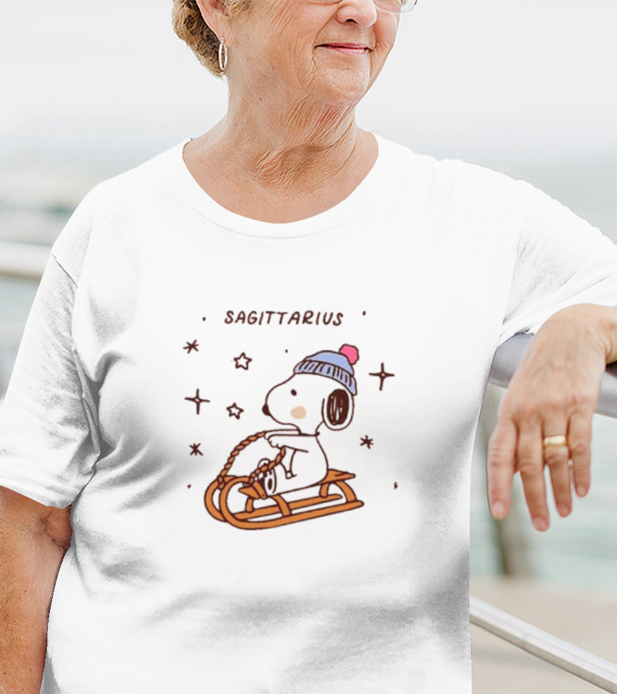 Sagittarius Snoopy Sledding In Winter Stars T-Shirt