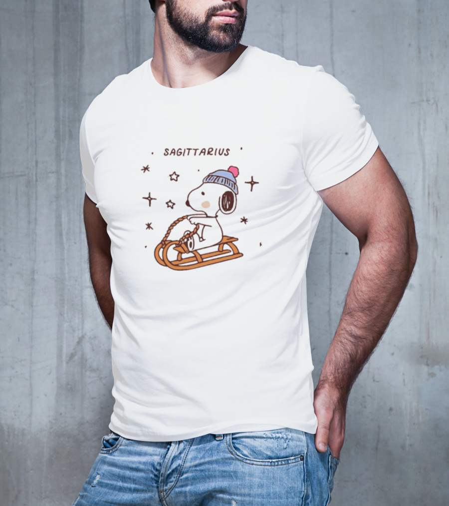 Sagittarius Snoopy Sledding In Winter Stars T-Shirt