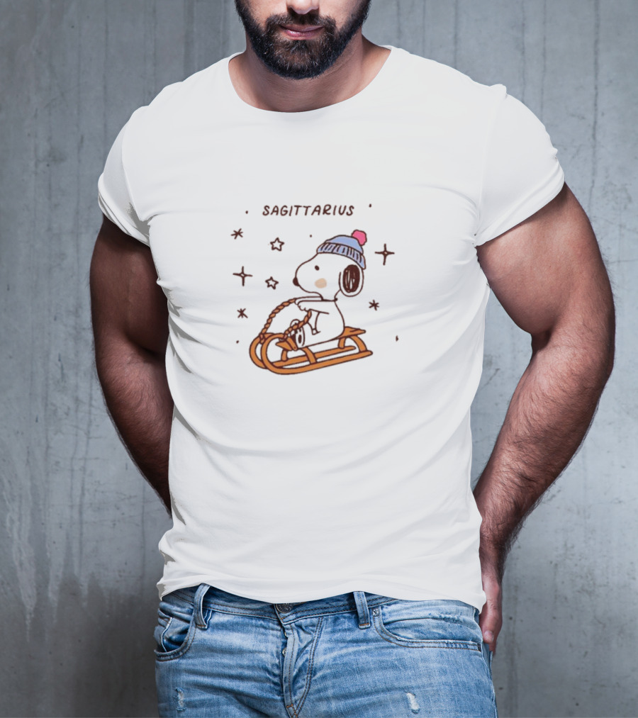 Sagittarius Snoopy Sledding In Winter Stars T-Shirt