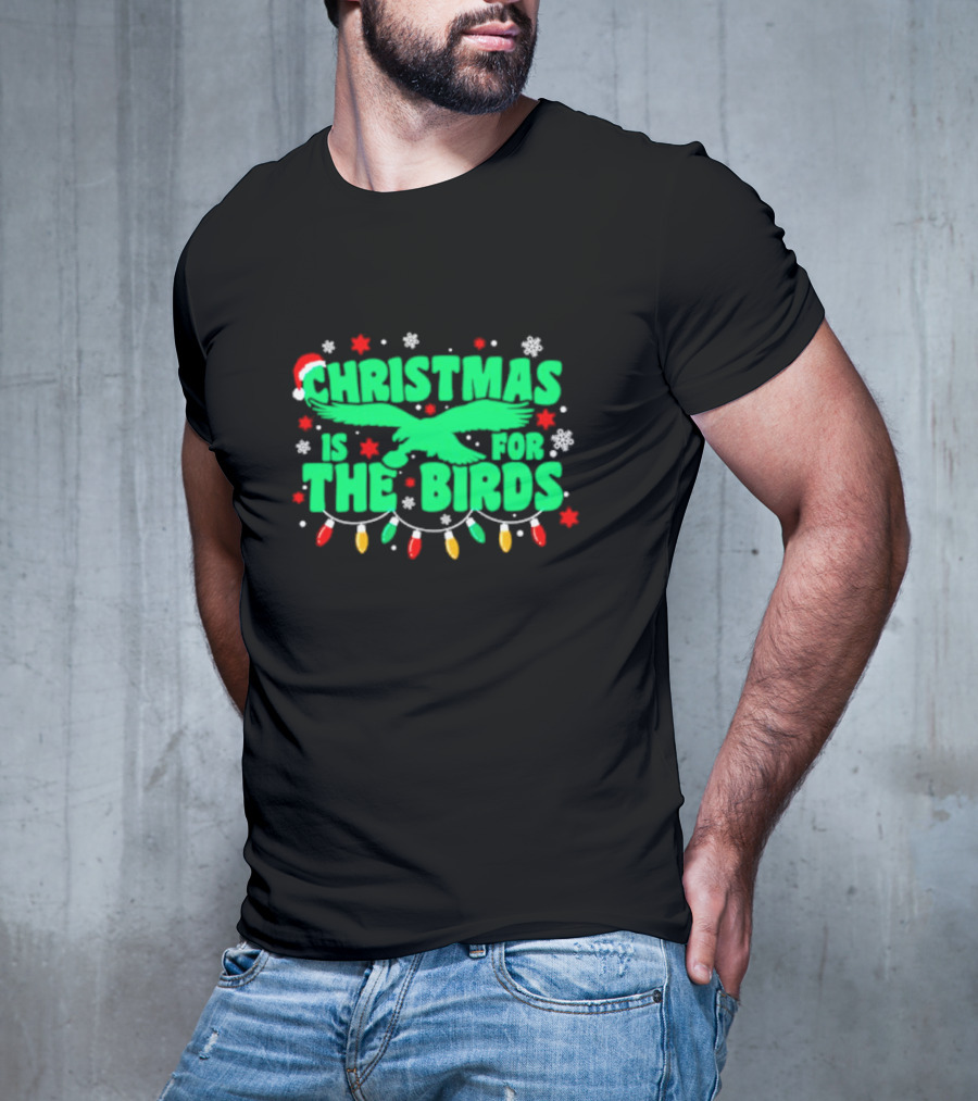 Christmas Is For The Birds Festive Holiday Lights Snowflakes Santa Hat T-Shirt