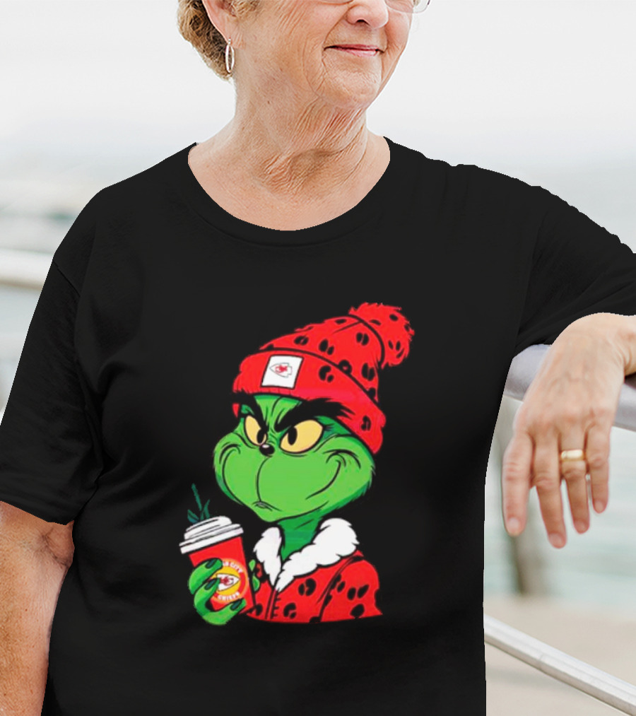 Grinch Leopard Kansas City Chiefs Coffee Beanie T-Shirt