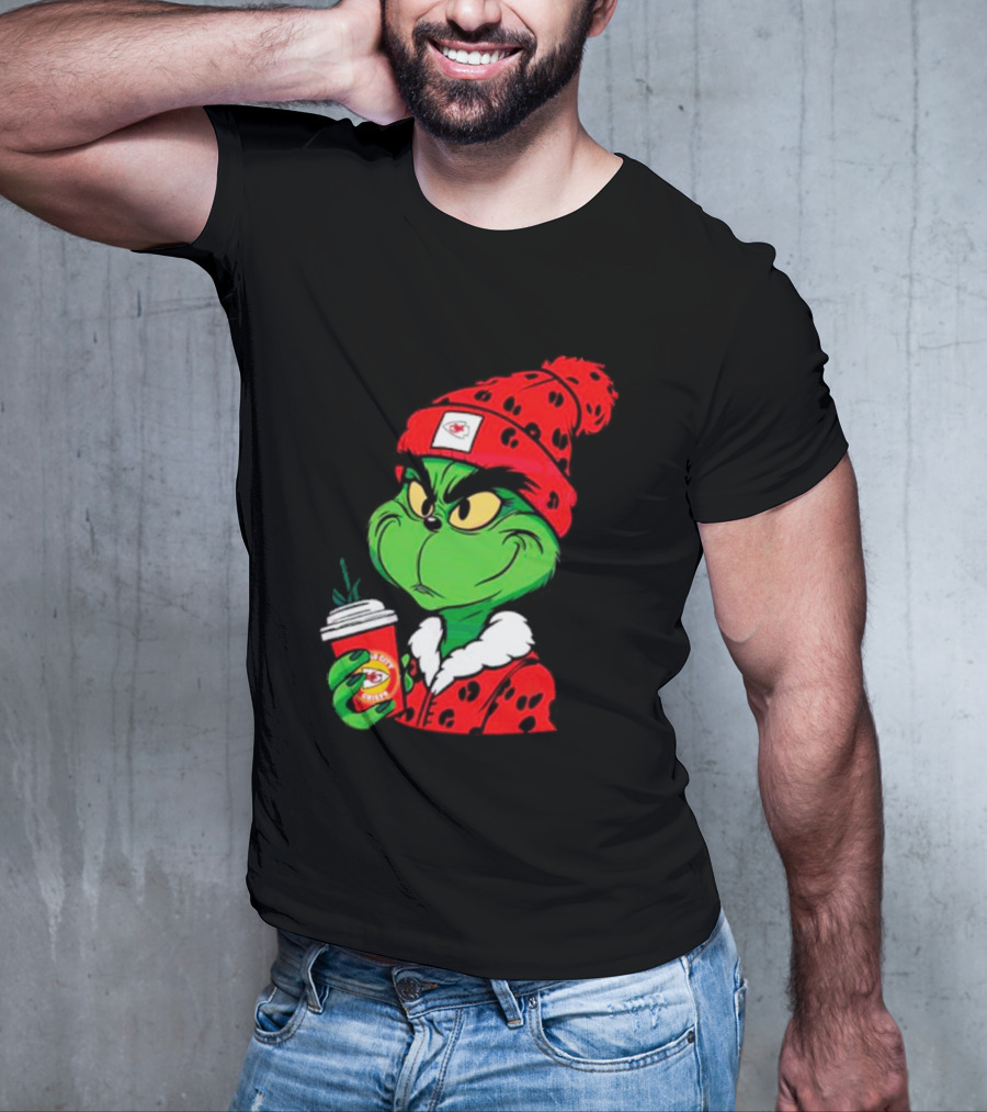 Grinch Leopard Kansas City Chiefs Coffee Beanie T-Shirt