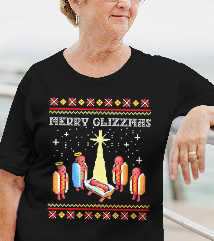 Merry Glizzmas Nativity Hot Dog Angels Scene Ugly Christmas T-Shirt