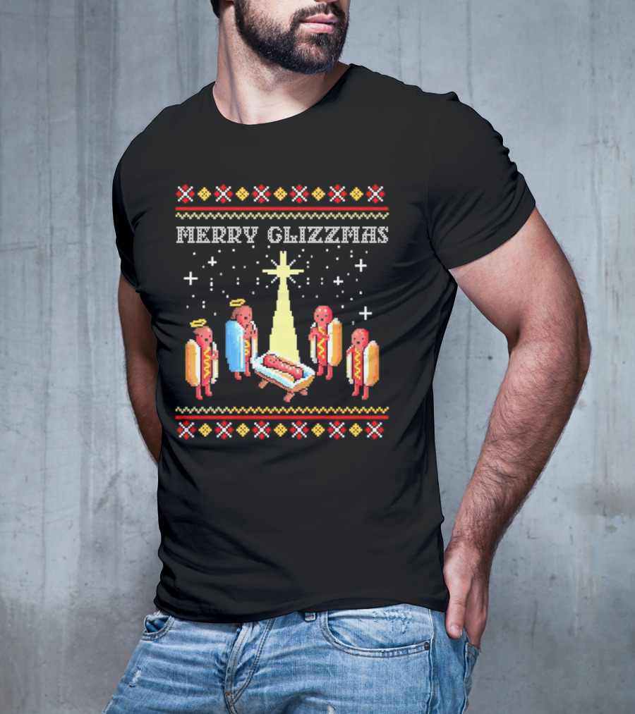 Merry Glizzmas Nativity Hot Dog Angels Scene Ugly Christmas T-Shirt