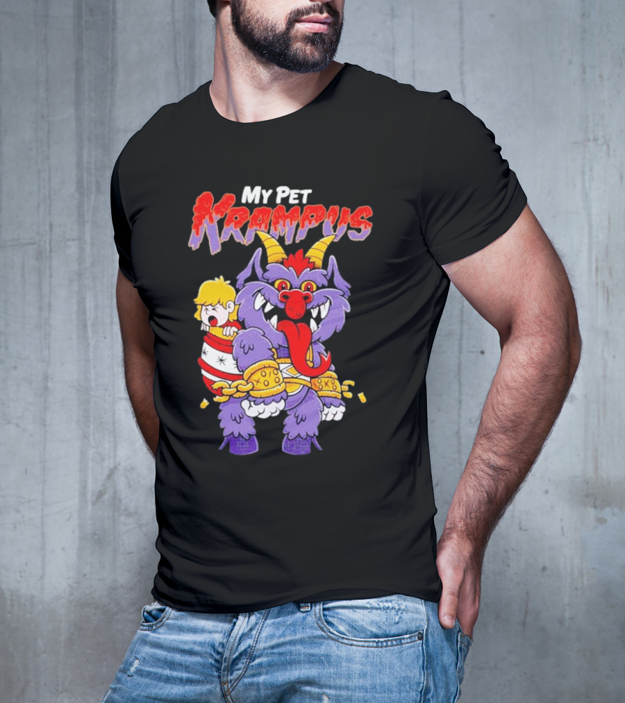 My Pet Krampus Captured Child With Chains And Horned Beast T-Shirt