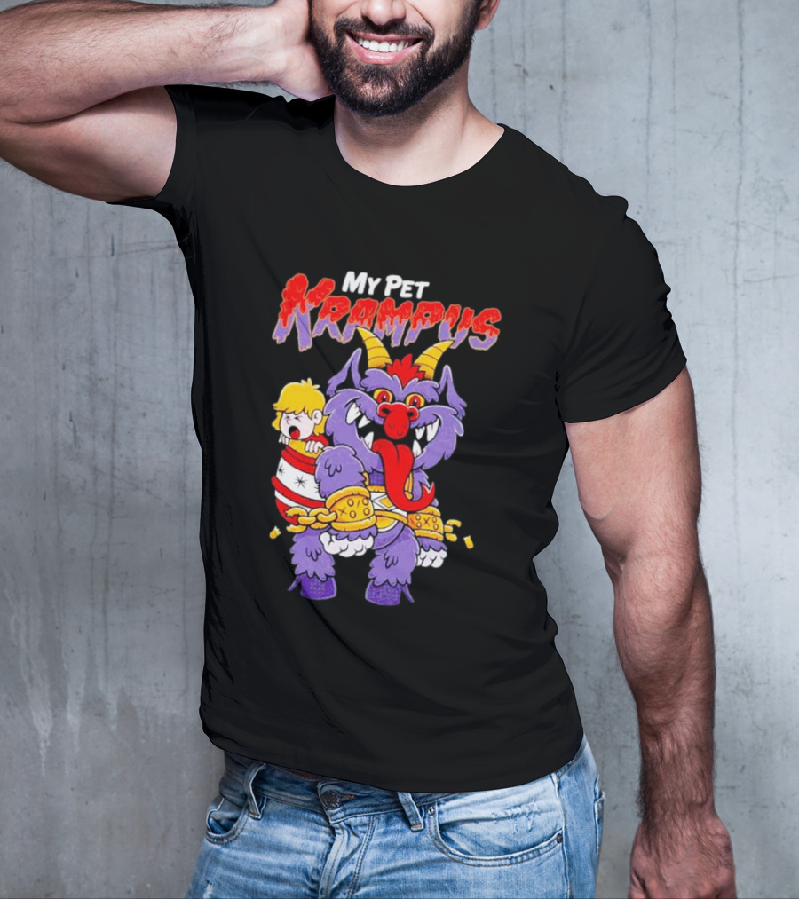 My Pet Krampus Captured Child With Chains And Horned Beast T-Shirt