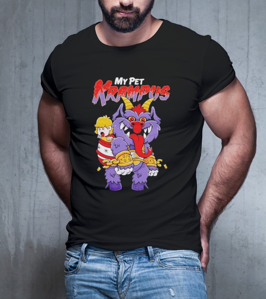 My Pet Krampus Captured Child With Chains And Horned Beast T-Shirt