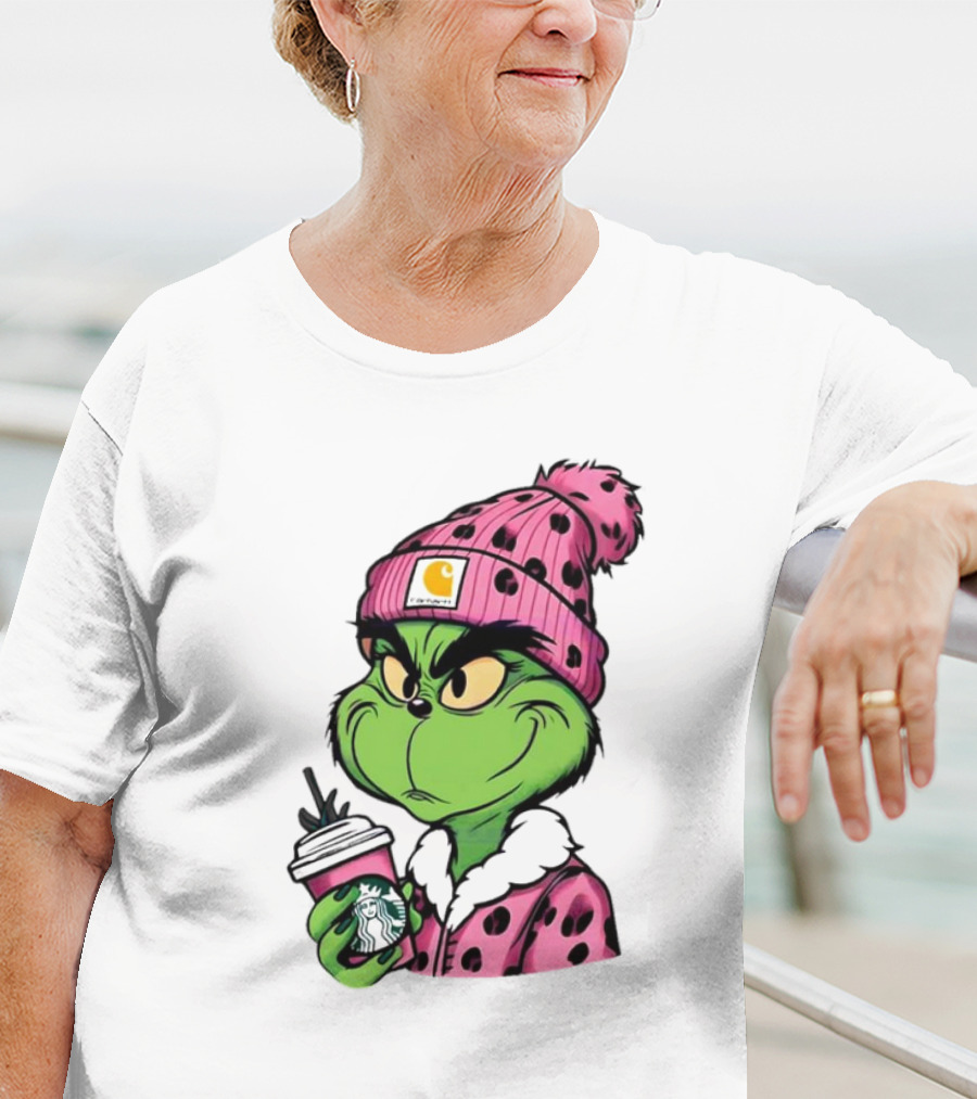 Pink Grinch Boujee Starbucks Christmas Coffee T-Shirt