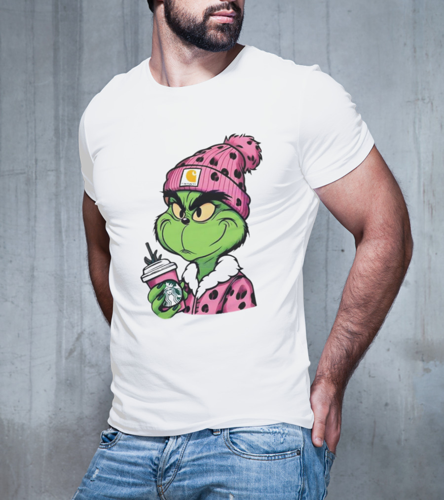 Pink Grinch Boujee Starbucks Christmas Coffee T-Shirt