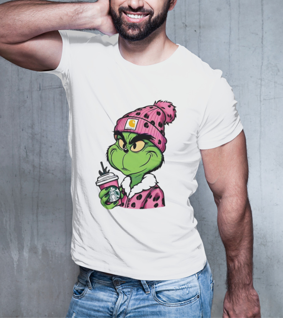 Pink Grinch Boujee Starbucks Christmas Coffee T-Shirt
