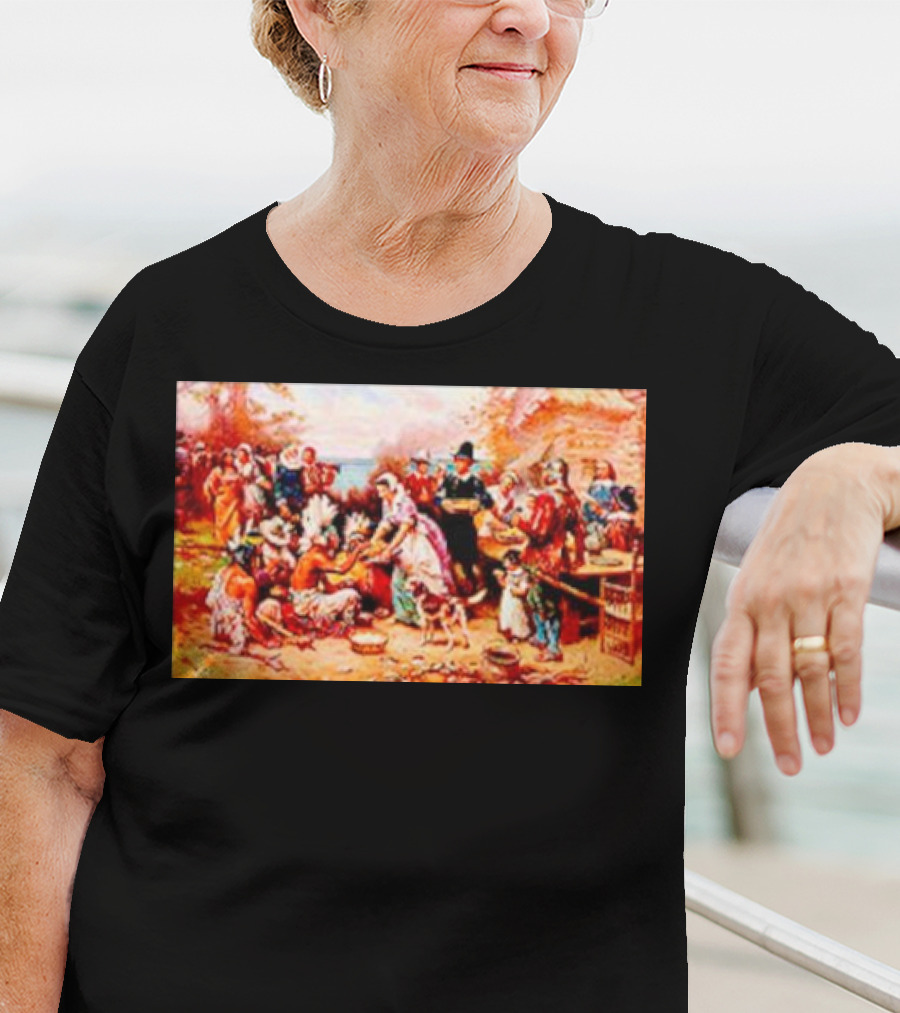 The First Thanksgiving 1621 Pilgrims And Native Americans Harvest Feast T-Shirt