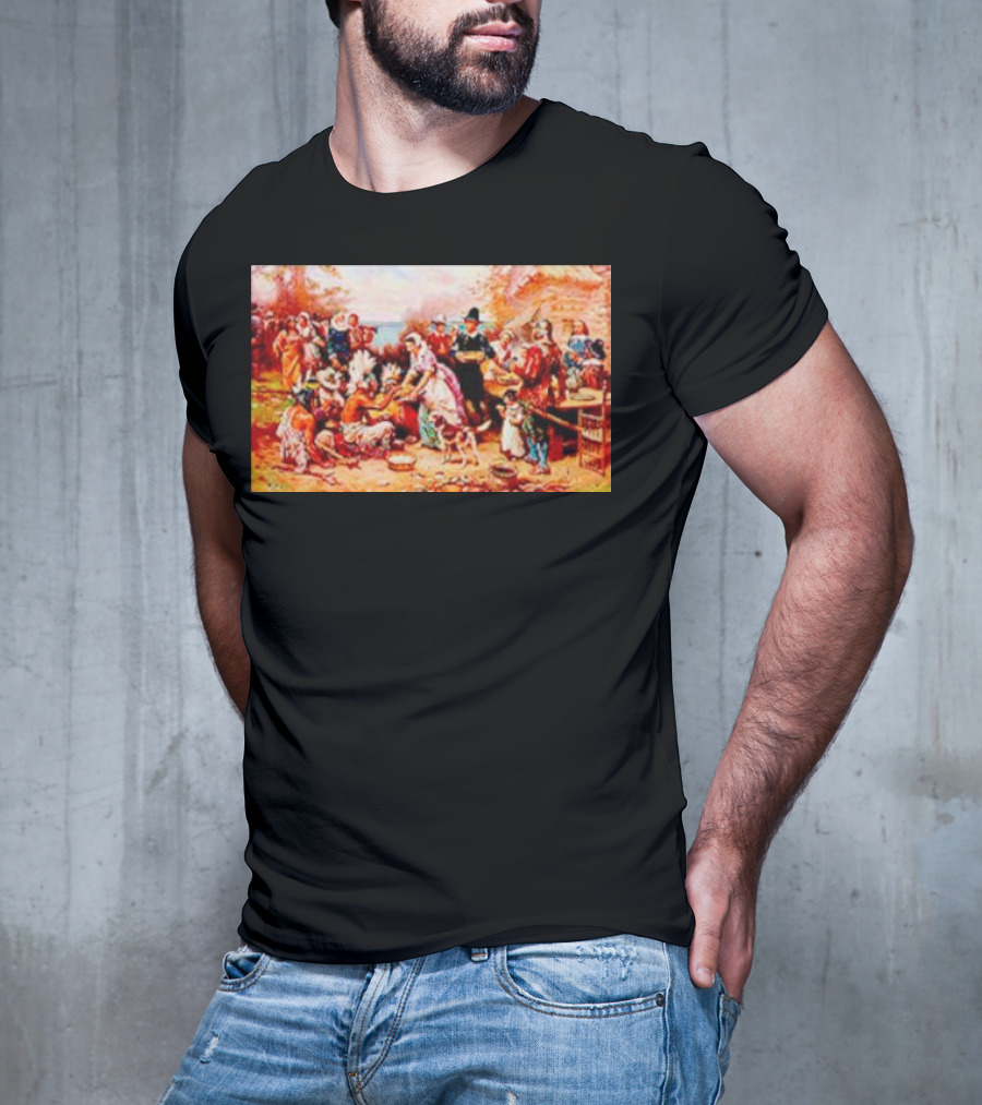 The First Thanksgiving 1621 Pilgrims And Native Americans Harvest Feast T-Shirt