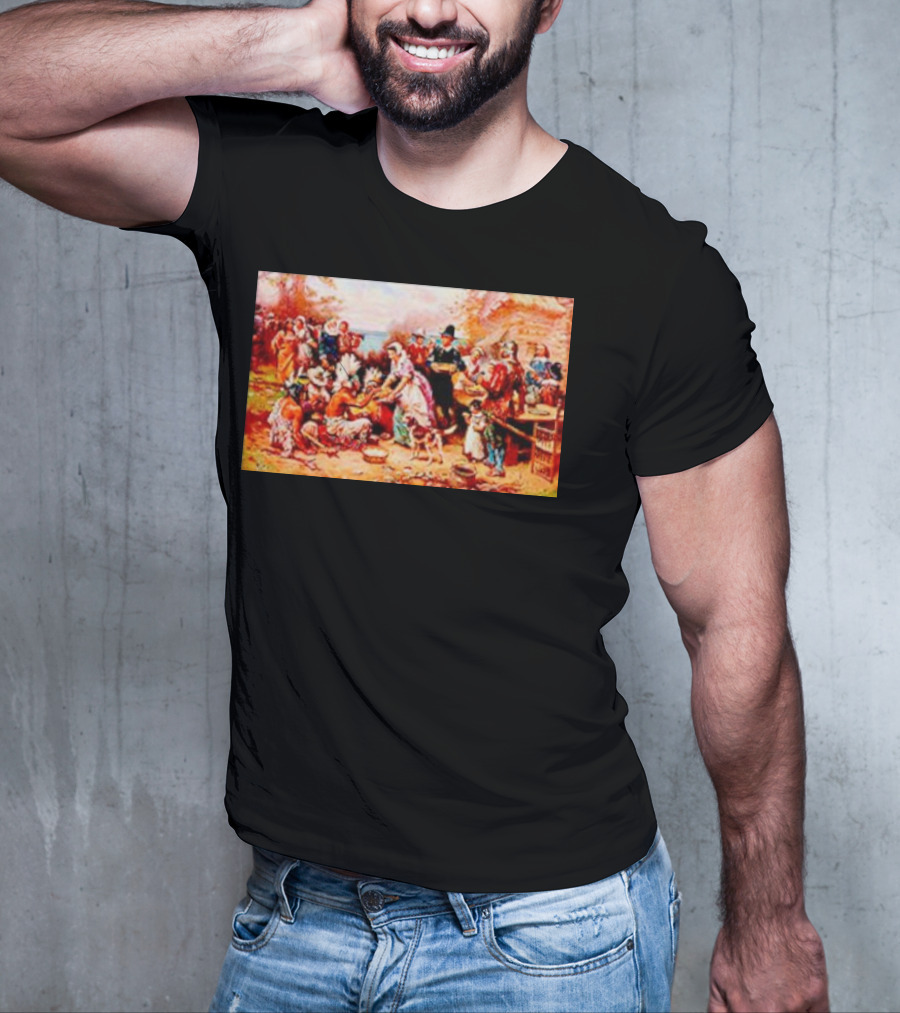 The First Thanksgiving 1621 Pilgrims And Native Americans Harvest Feast T-Shirt