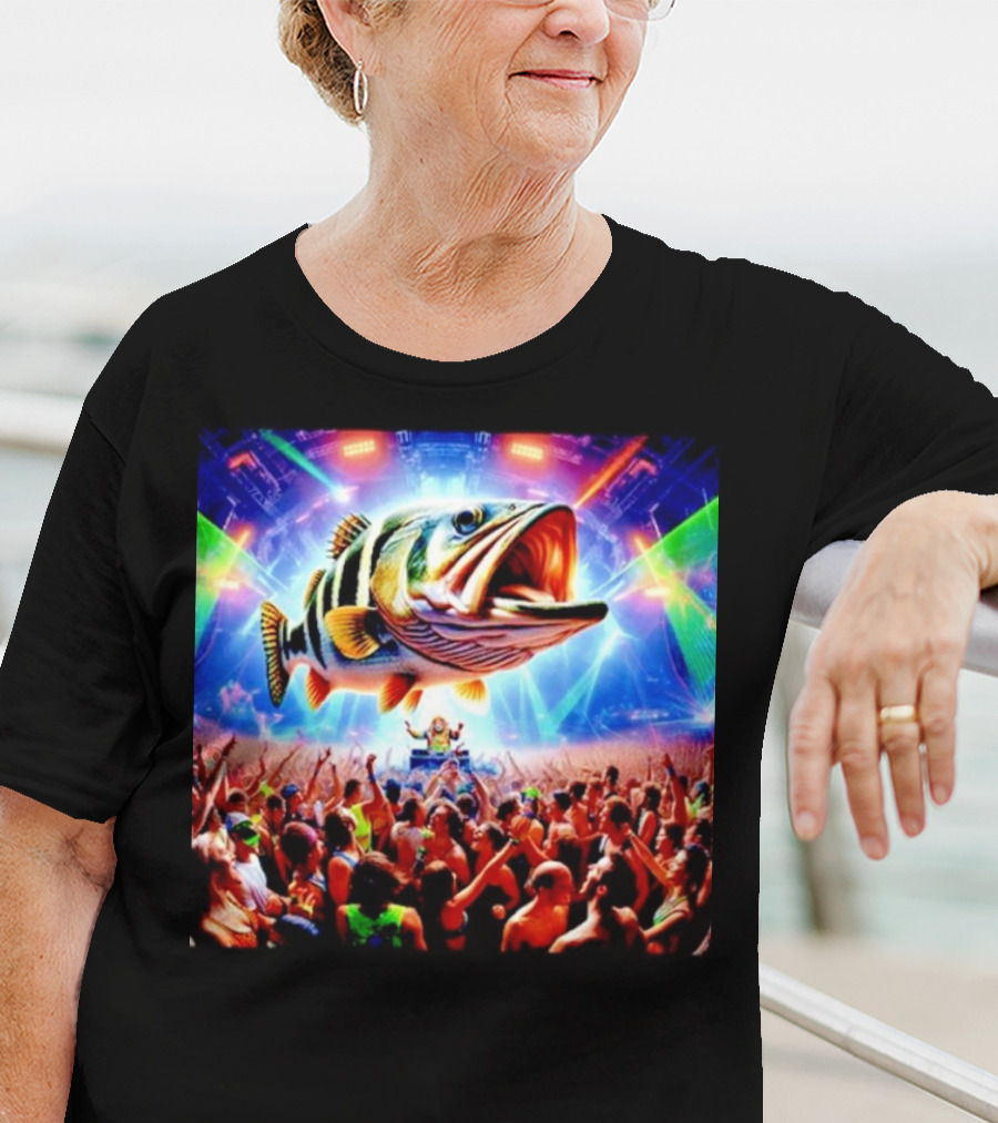 When The Bass Drops With Giant Fish Over Rave Crowd T-Shirt