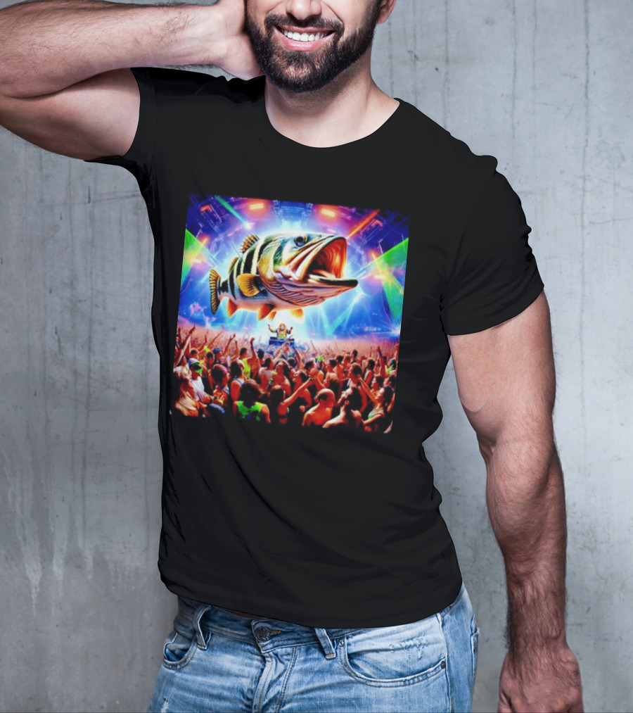 When The Bass Drops With Giant Fish Over Rave Crowd T-Shirt