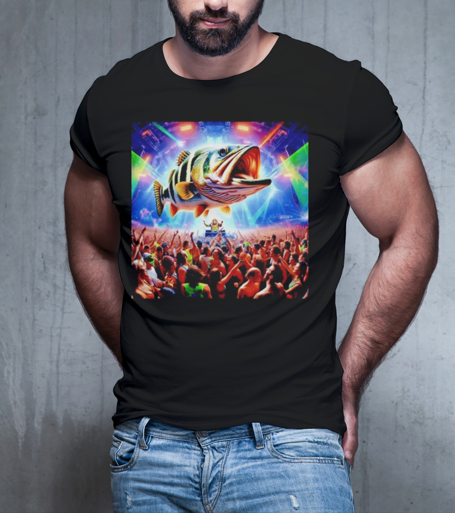 When The Bass Drops With Giant Fish Over Rave Crowd T-Shirt