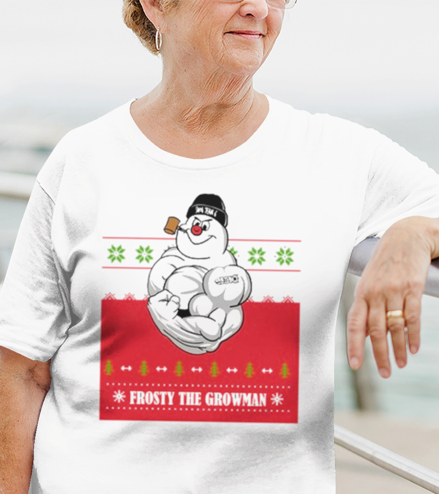 Frosty The Growman Christmas Ugly Sweater Pipe Bodybuilding Snowman T-Shirt