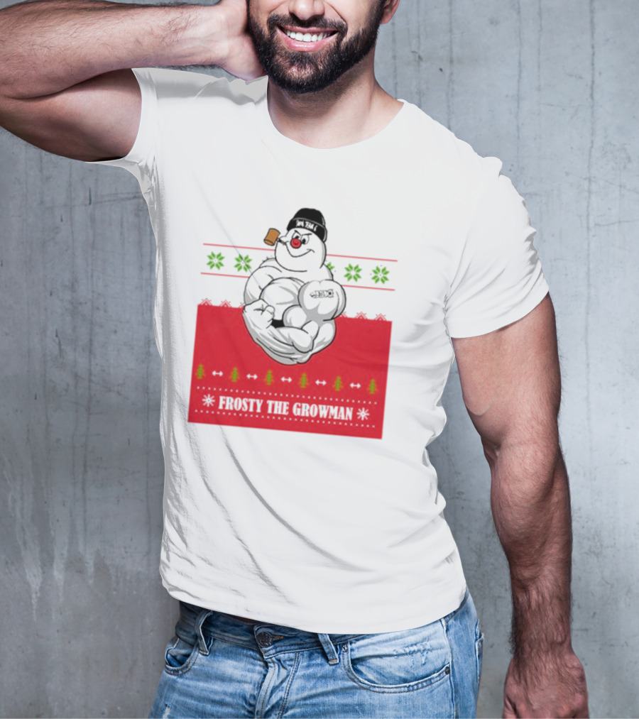 Frosty The Growman Christmas Ugly Sweater Pipe Bodybuilding Snowman T-Shirt