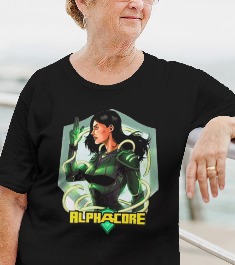 Ingrid Valdez Alphacore Heroic Green Warrior With Futuristic Elements T-Shirt