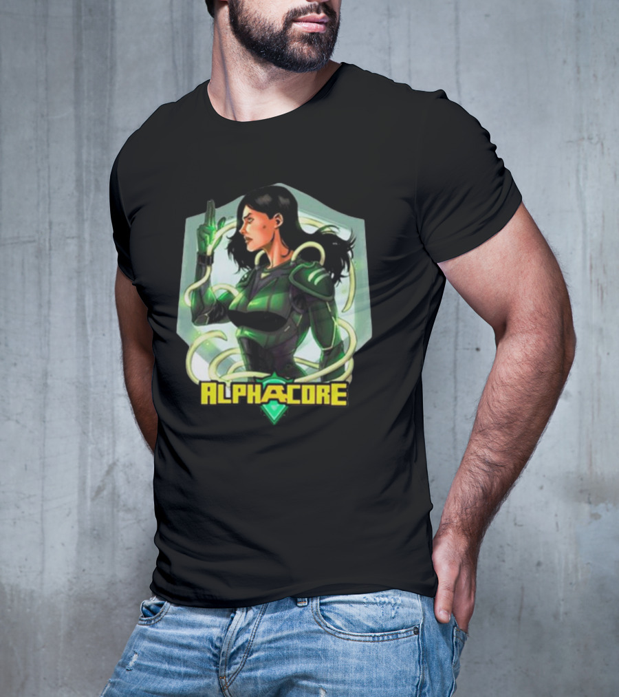 Ingrid Valdez Alphacore Heroic Green Warrior With Futuristic Elements T-Shirt