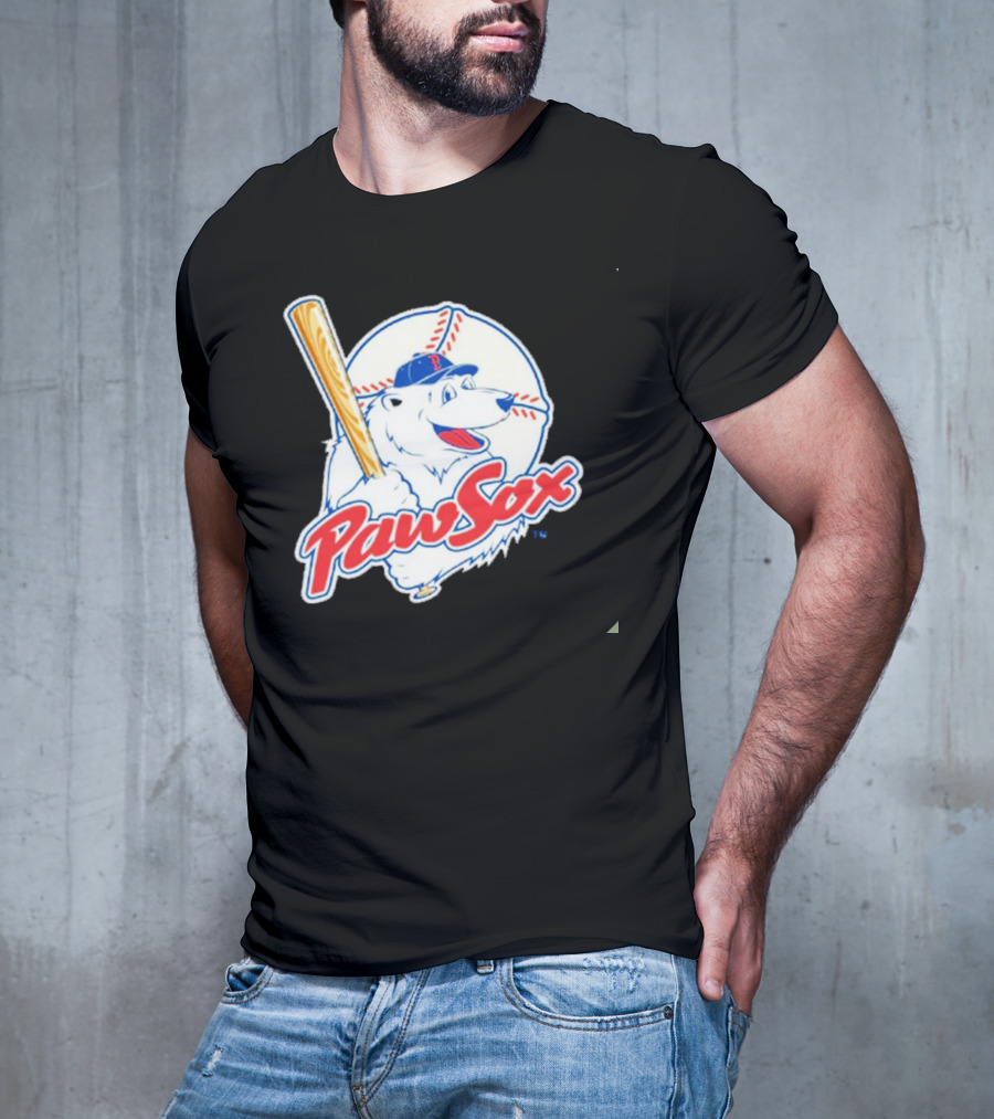PawSox Polar Bear Baseball Bat Cap Red Socks T-Shirt