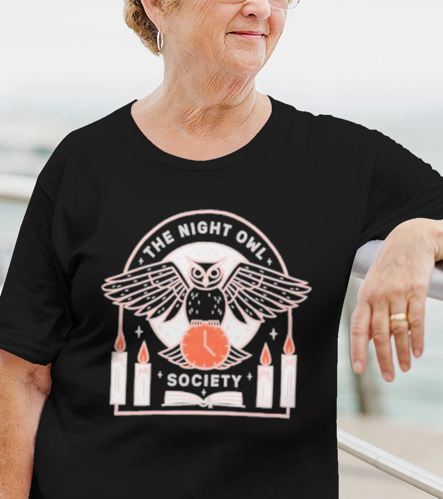 The Night Owl Society Midnight Clock With Candles And Book T-Shirt