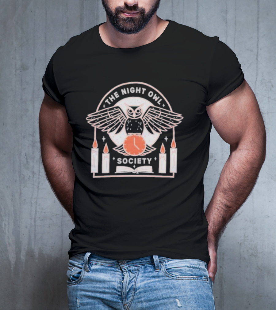 The Night Owl Society Midnight Clock With Candles And Book T-Shirt