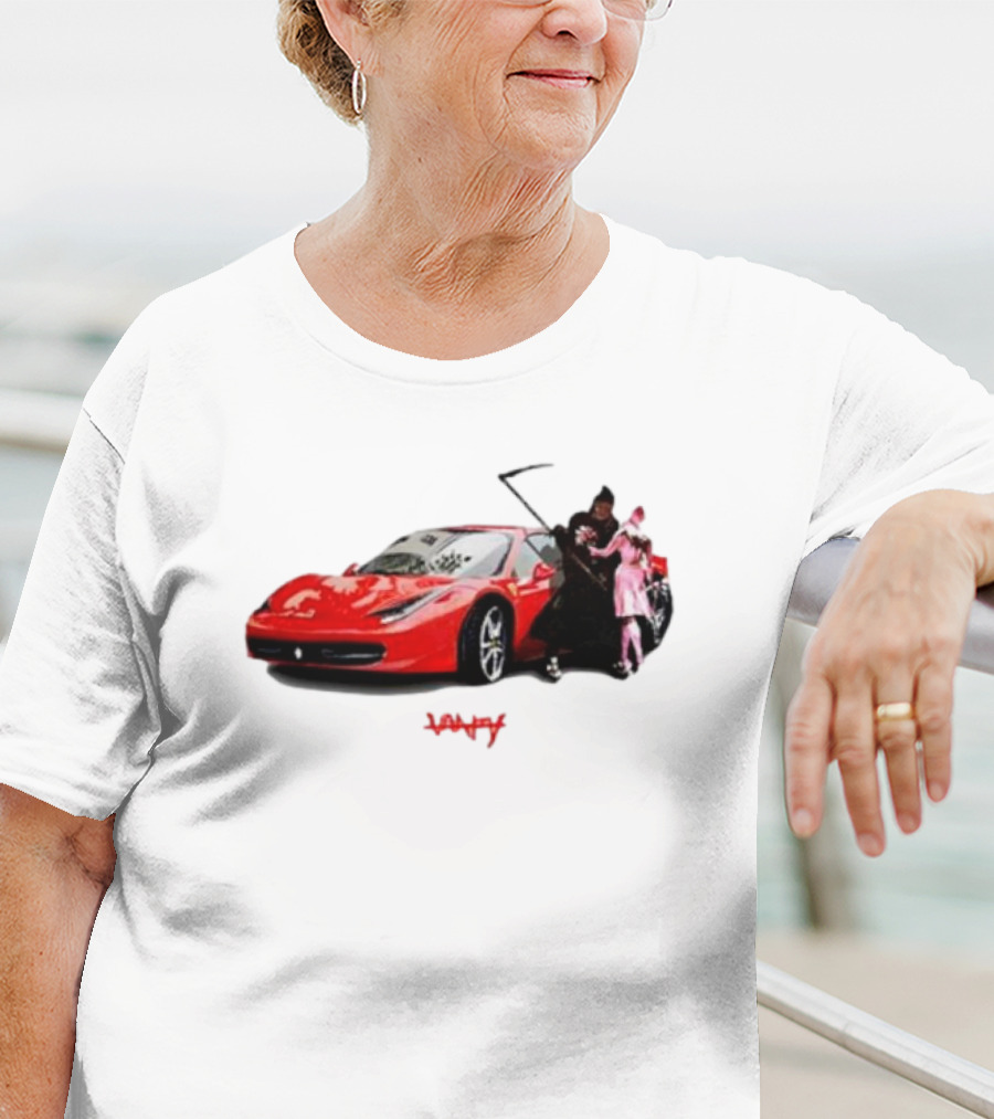 Club Scared Of Love Red Sports Car And Grim Reaper With Pink Figure T-Shirt