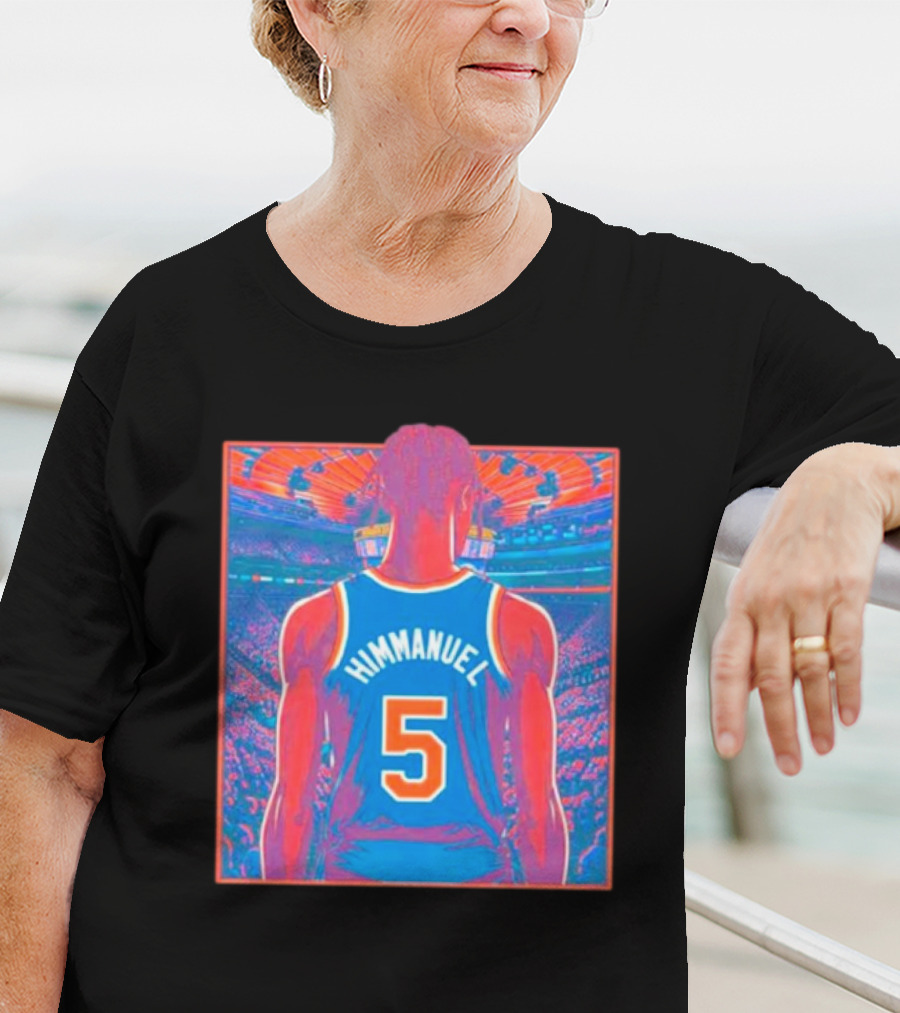 Immanuel Quickley Number 5 New York Knicks Vibrant Basketball Arena Scene T-Shirt