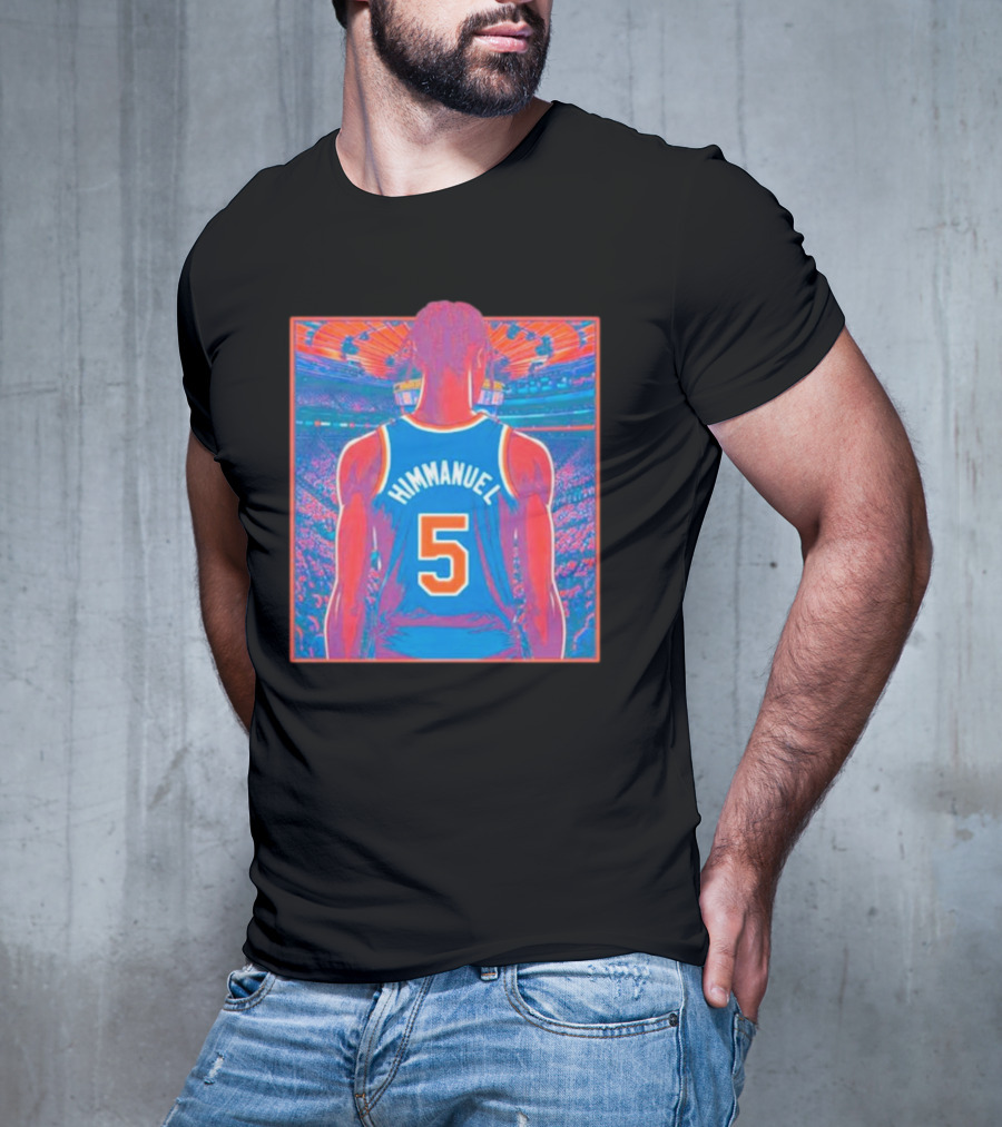 Immanuel Quickley Number 5 New York Knicks Vibrant Basketball Arena Scene T-Shirt