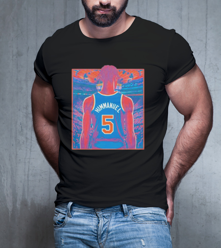 Immanuel Quickley Number 5 New York Knicks Vibrant Basketball Arena Scene T-Shirt